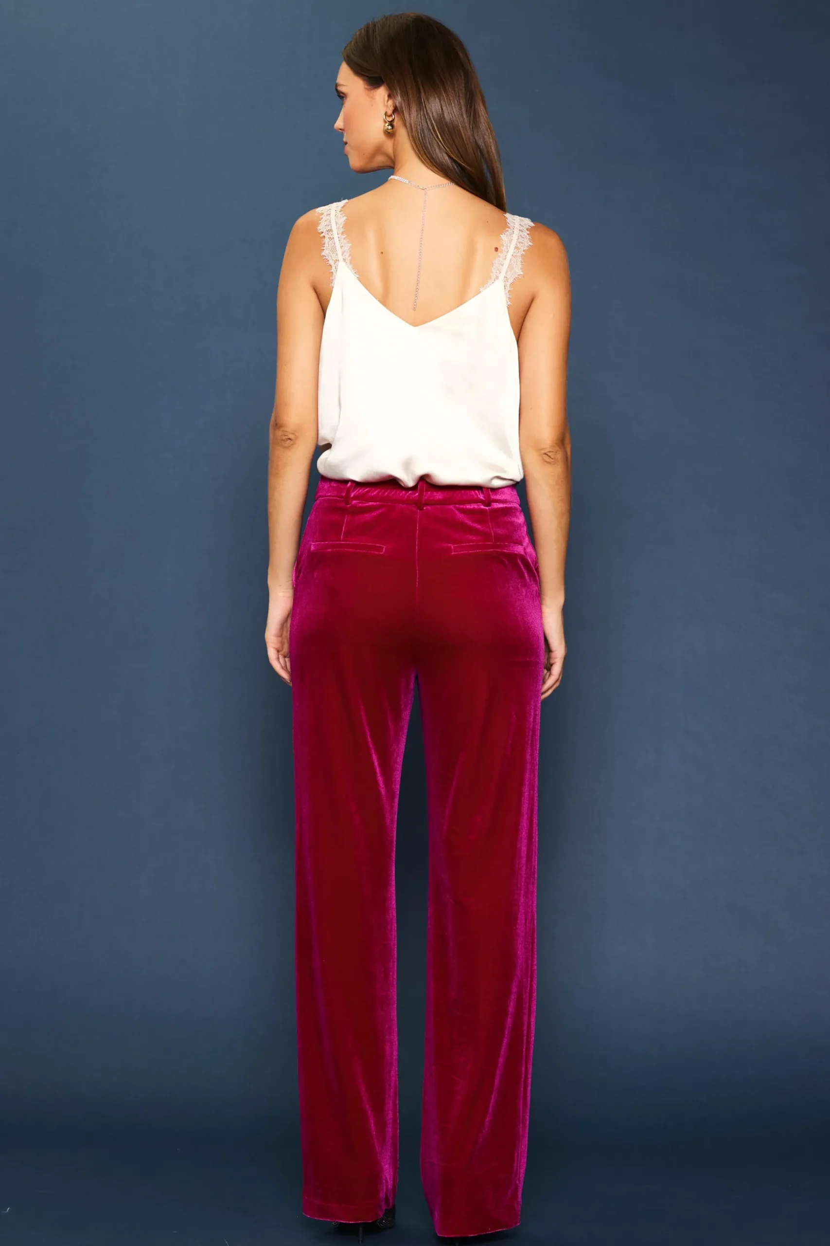 SKIES ARE BLUE Pants*Velvet Wide Leg Pants Magenta