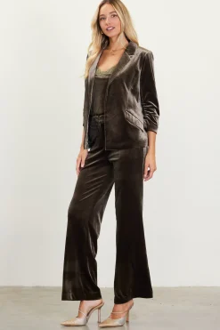 SKIES ARE BLUE Pants*Velvet Wide Leg Pants Darkolive