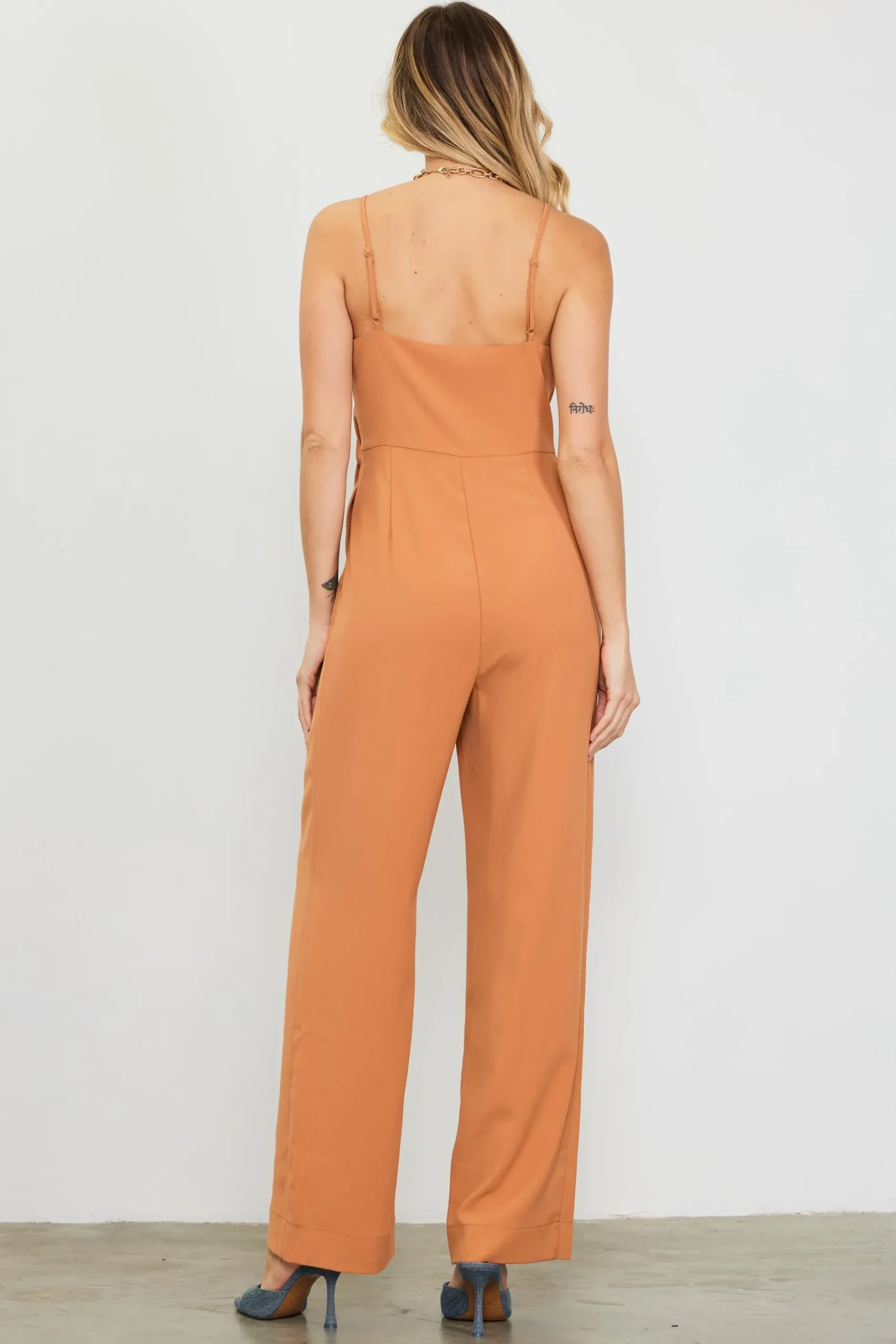 SKIES ARE BLUE Jumpsuits*Waist Tie Detail Sleeveless Jumpsuit Tuscantan