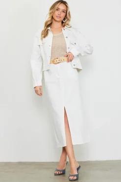 SKIES ARE BLUE Skirts*Washed Cotton Twill Midi Skirt White