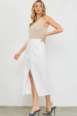 SKIES ARE BLUE Skirts*Washed Cotton Twill Midi Skirt White