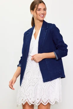 SKIES ARE BLUE Blazers*Washed Denim Blazer Indigo