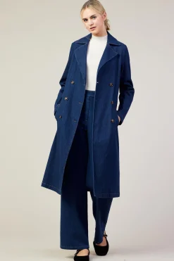 SKIES ARE BLUE Outerwear*Washed Denim Trench Coat Bluedenim