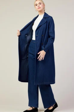 SKIES ARE BLUE Outerwear*Washed Denim Trench Coat Bluedenim