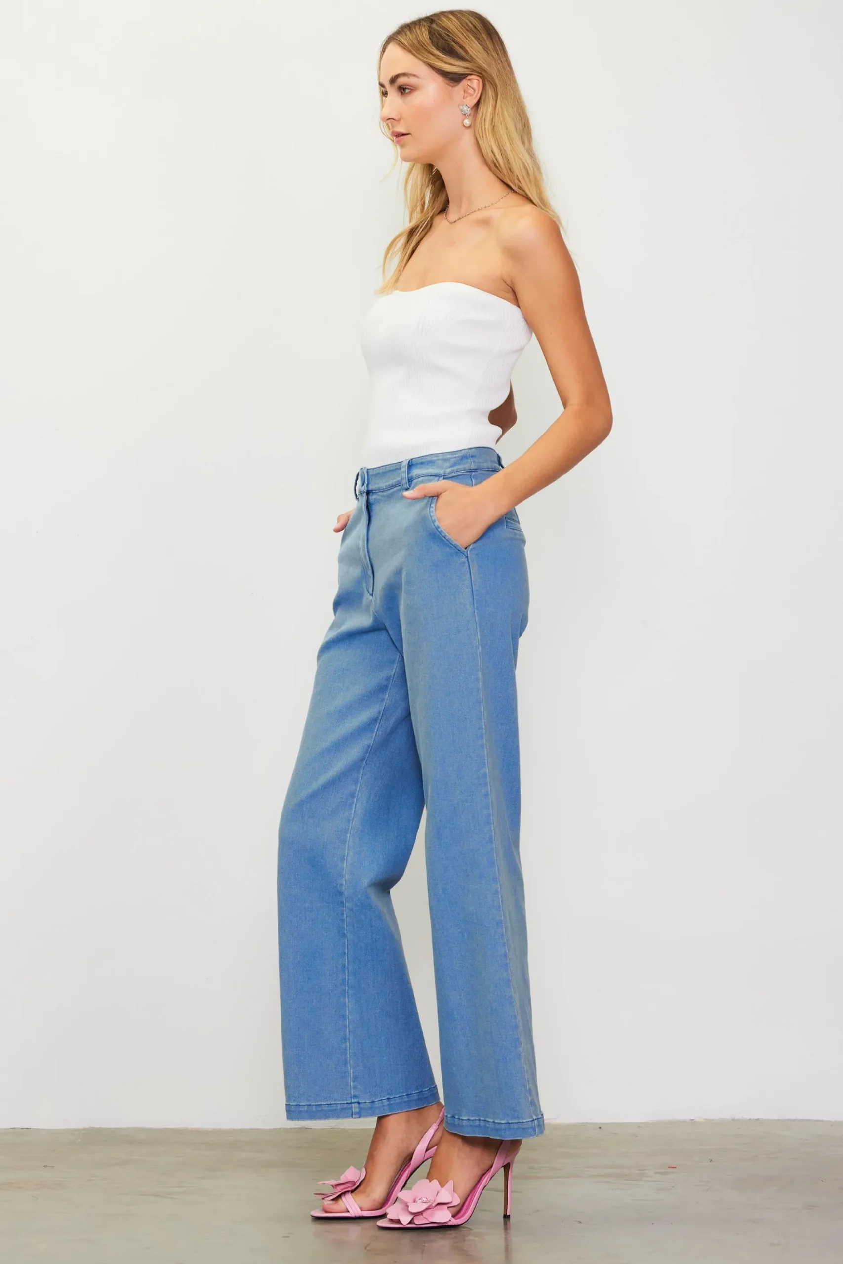 SKIES ARE BLUE Pants*Washed Trousers Denim