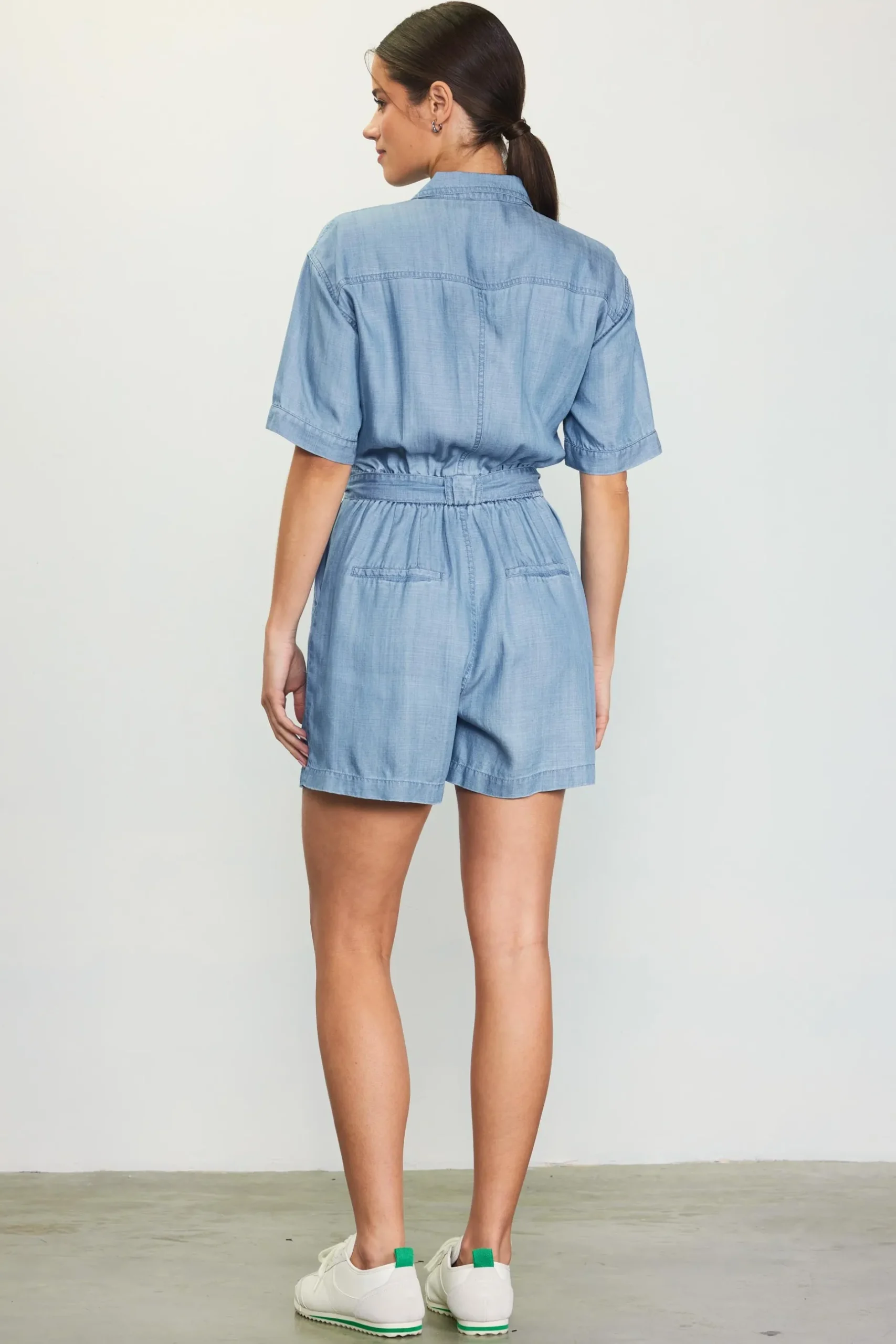 SKIES ARE BLUE Jumpsuits*Washed Tencel Shortsleeve Romper Chambray