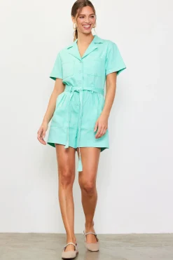 SKIES ARE BLUE Jumpsuits*Washed Twill Utility Romper Mint