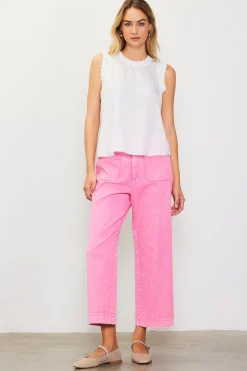 SKIES ARE BLUE Pants*Washed Twill Wide Leg Pants Pink