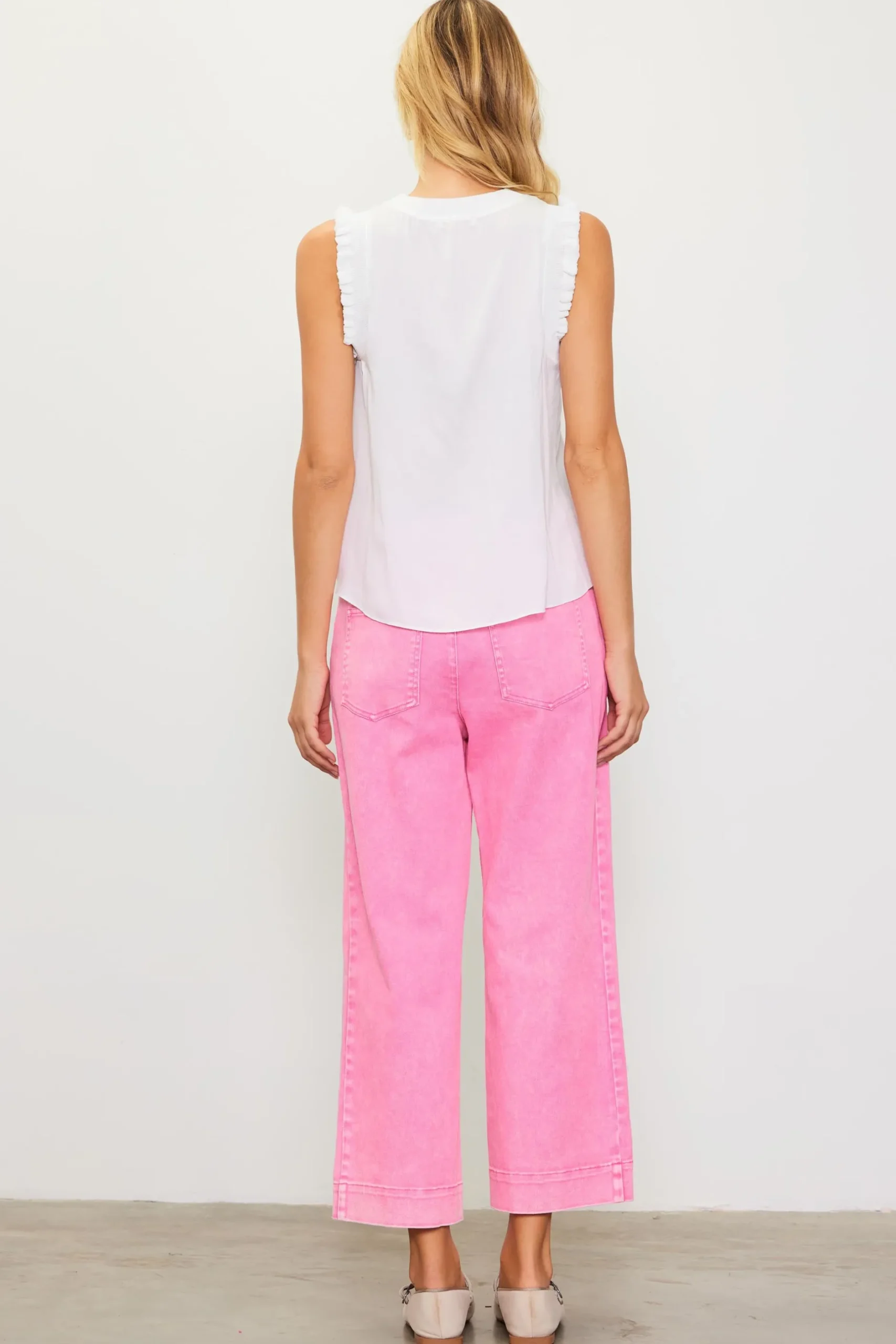 SKIES ARE BLUE Pants*Washed Twill Wide Leg Pants Pink