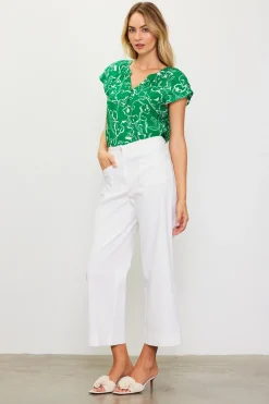 SKIES ARE BLUE Pants*Washed Twill Wide Leg Pants White