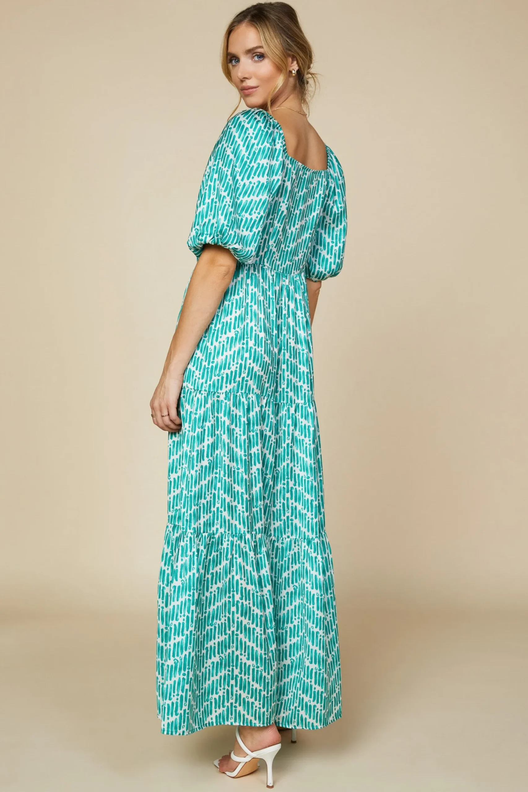 SKIES ARE BLUE Maxi Dresses*Watercolor Chevron Maxi Dress Jadegreen