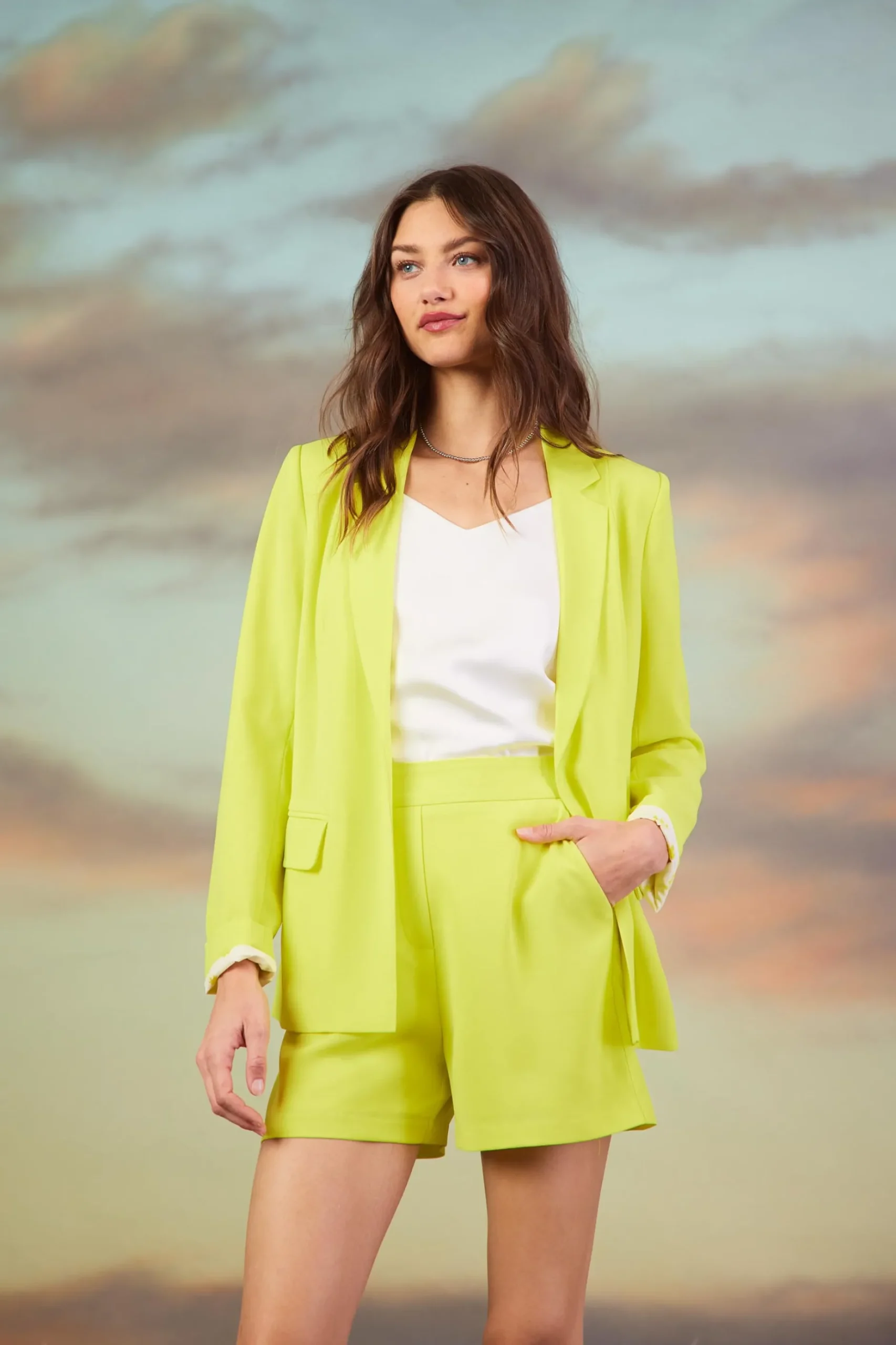 SKIES ARE BLUE Blazers*Welt Pocket Blazer Limeyellow