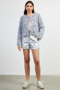 SKIES ARE BLUE Outerwear*Wren Feathered Sequin Crop Jacket Silver