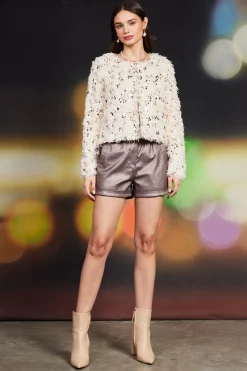 SKIES ARE BLUE Outerwear*Wren Feathered Sequin Crop Jacket Cream